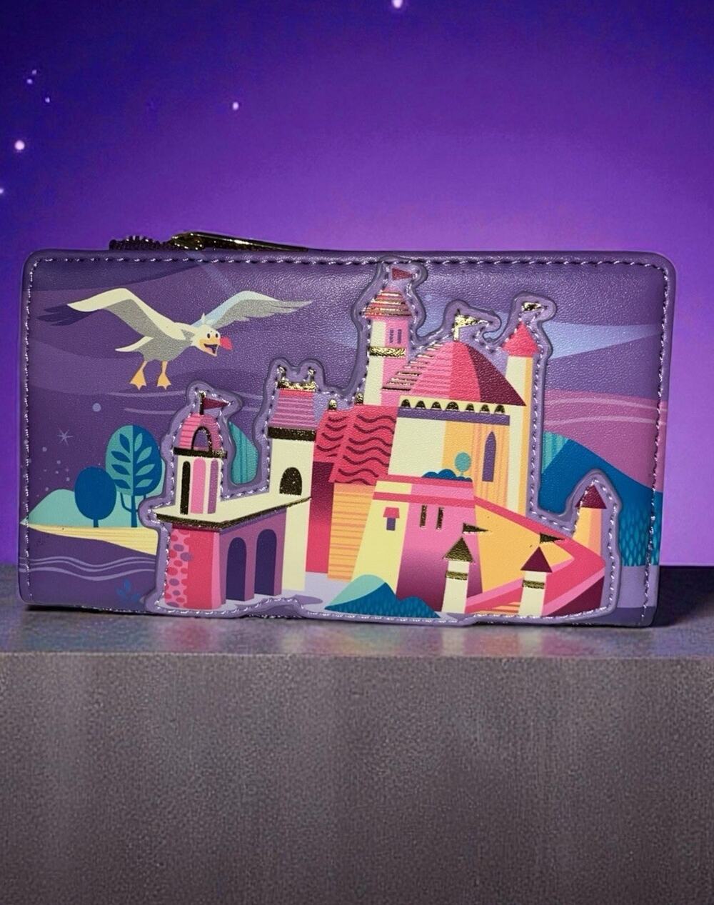 Loungefly Disney Ariel The Little Mermaid Castle Snap Flap Zip Wallet Purple New